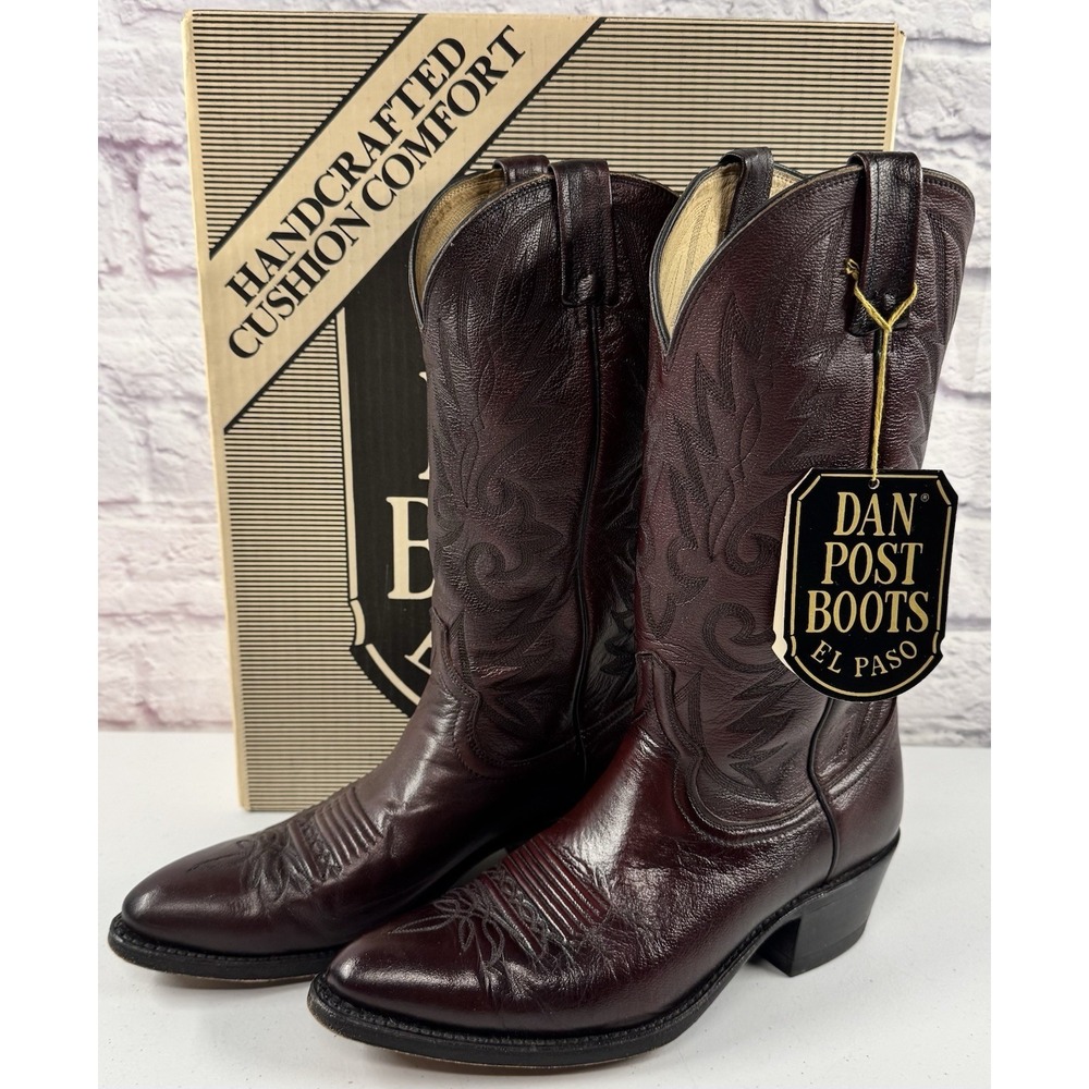 Vintage Dan Post Burgundy Nappa Mens 9 Cowboy Boots 16773 Western Leather Box